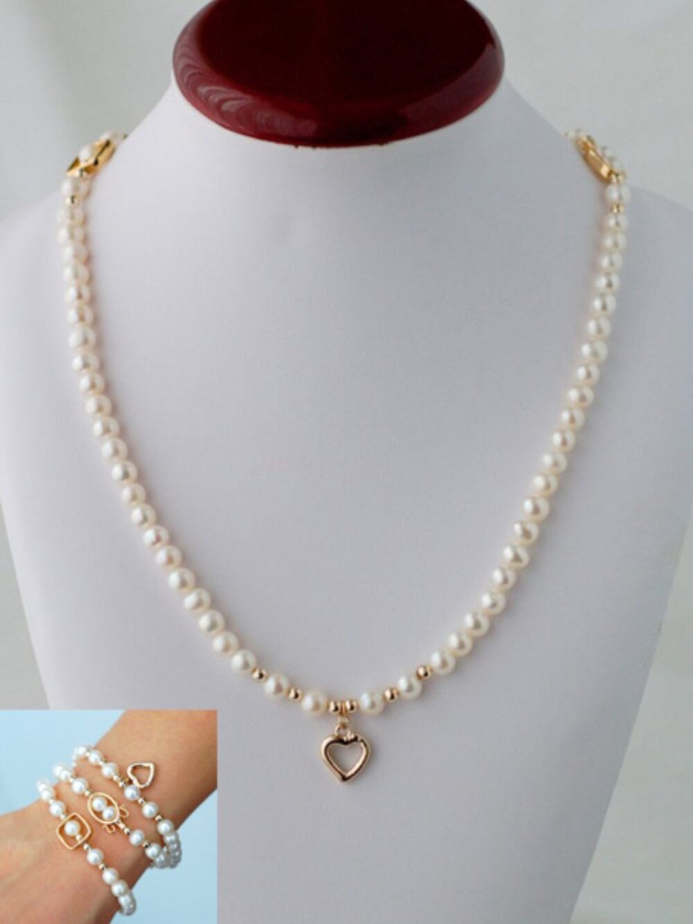 2 in 1 White Freshwater Pearl Necklace Bracelet